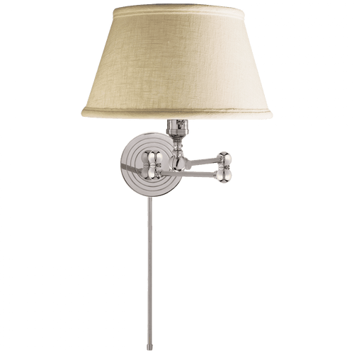 Visual Comfort & Co. Signature Collection Boston Swing Arm Wall Sconce With Plug, 1-Light, Polished Nickel, Linen Shade, 13"H (SL 2920PN-L 2FY3L) 