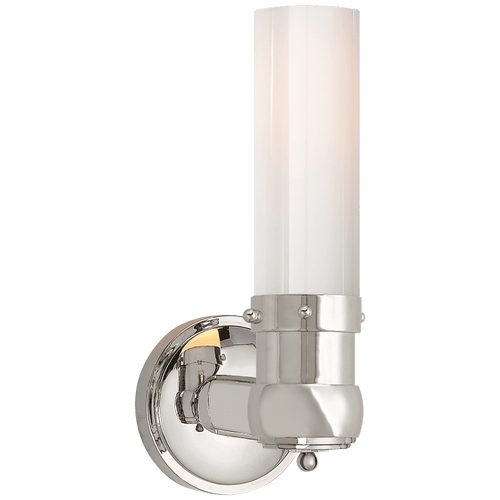 Visual Comfort & Co. Signature Collection Graydon Bathroom Wall Sconce, 1-Light, Polished Nickel, White Glass, 11.5"H (TOB 2187PN-WG 2CVH7) 