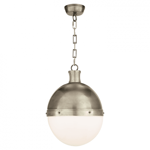 Visual Comfort & Co. Signature Collection Hicks Pendant, 2-Light, Antique Nickel, White Glass, 13.25"W (TOB 5063AN-WG 2D0E2) 