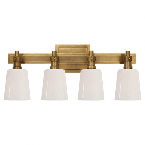 Visual Comfort & Co. Signature Collection Bryant Bath Vanity, 4-Light, Hand-Rubbed Antique Brass, White Glass, 19.5"W (TOB 2153HAB-WG 2JZT3) 