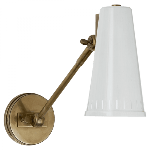 Visual Comfort & Co. Signature Collection Antonio Adjustable One Arm Wall Sconce, 1-Light, Hand-Rubbed Antique Brass, Antique White Shade, 8.25"H (TOB 2065HAB-AW 2V4R3) 