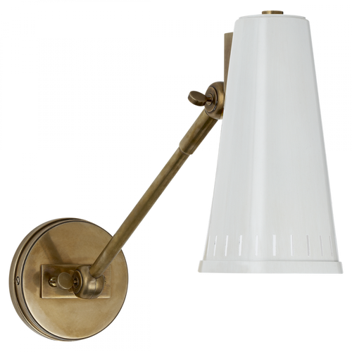 Antonio Adjustable One Arm Wall Sconce, 1-Light, Hand-Rubbed Antique Brass, Antique White Shade, 8.25"H (TOB 2065HAB-AW 2V4R3)