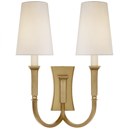 Visual Comfort & Co. Signature Collection Delphia Large Double Arm Wall Sconce, 2-Light, Hand-Rubbed Antique Brass, Linen Shade, 17"H (TOB 2273HAB-L CHXEK) 
