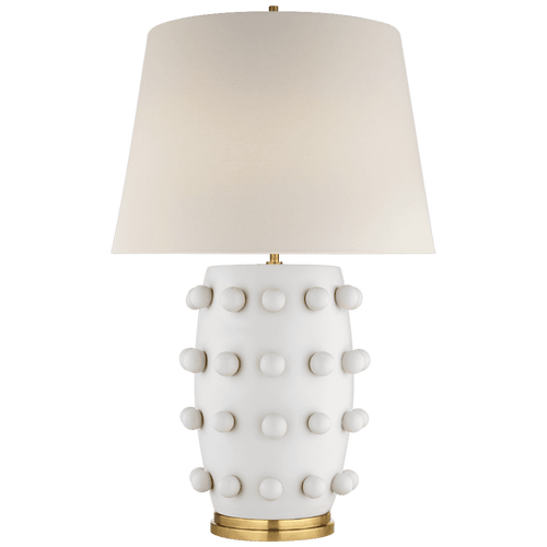 Visual Comfort & Co. Signature Collection Linden Medium Lamp, 1-Light, Plaster White, Linen Shade, 26.5"H (KW 3031PW-L CHVGF) 