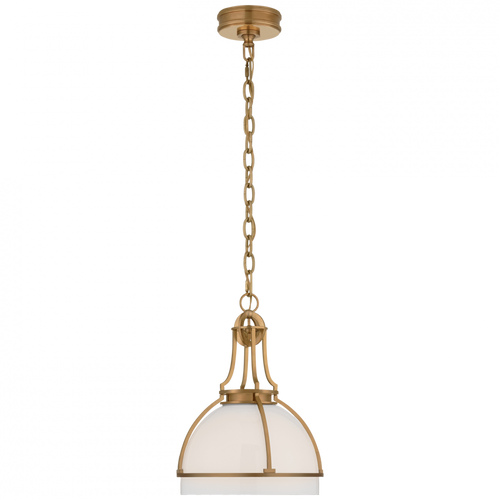 Gracie Pendant, Dome, LED, Antique Burnished Brass, White Glass, 12"W (CHC 5481AB-WG CTXGL)