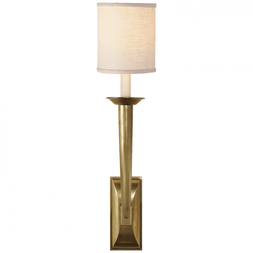 Visual Comfort & Co. Signature Collection French Deco Horn Wall Sconce, 1-Light, Hand-Rubbed Antique Brass, Linen Shade, 23.5"H (S 2020HAB-L 28PY0) 