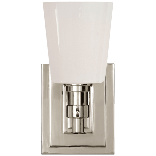 Visual Comfort & Co. Signature Collection Bryant Bathroom Wall Sconce, 1-Light, Polished Nickel, White Glass, 8"H (TOB 2152PN-WG 2JVWP) 