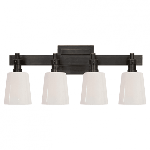 Visual Comfort & Co. Signature Collection Bryant Bath Vanity, 4-Light, Bronze, White Glass, 19.5"W (TOB 2153BZ-WG 2JZT2) 