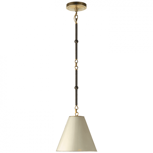 Visual Comfort & Co. Signature Collection Goodman Pendant, 1-Light, Bronze, Antique Brass, Antique White, Brass Interior Shade, 10"W (TOB 5089BZ/HAB-AW 2N3CV) 