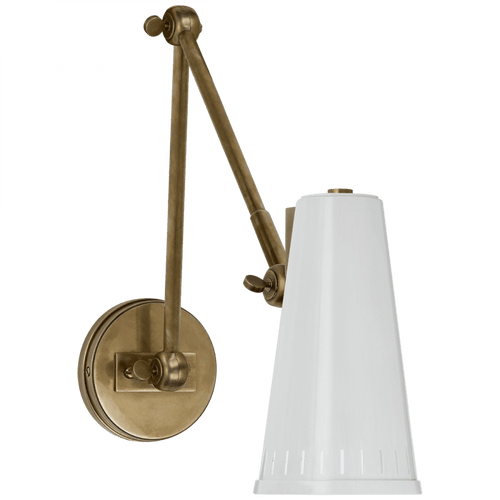Visual Comfort & Co. Signature Collection Antonio Adjustable Two Arm Wall Sconce, 1-Light, Hand-Rubbed Antique Brass, Antique White Shade, 8.25"H (TOB 2066HAB-AW 2V4R6) 