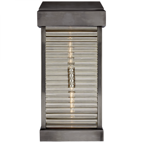 Dunmore Curved Glass Louver Outdoor Wall Sconce, 2-Light, Bronze, Clear Ribbed Glass, 23"H (CHO 2019BZ-CG CHPLT)