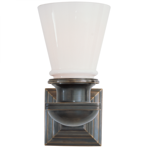 New York Subway Bathroom Wall Sconce, 1-Light, Bronze, White Glass, 9.75"H (SL 2151BZ-WG 28TVY)