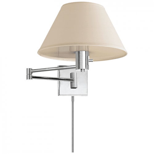 Visual Comfort & Co. Signature Collection Classic Swing Arm Wall Sconce With Plug, 1-Light, Polished Nickel, Linen Shade, 11"H (92000D PN-L 2FY5H) 