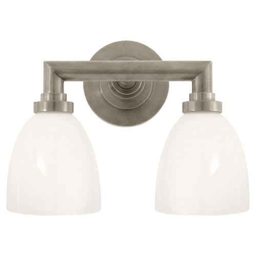 Visual Comfort & Co. Signature Collection Wilton Bath Vanity, 2-Light, Antique Nickel, White Glass, 13"W (SL 2842AN-WG 28UUZ) 
