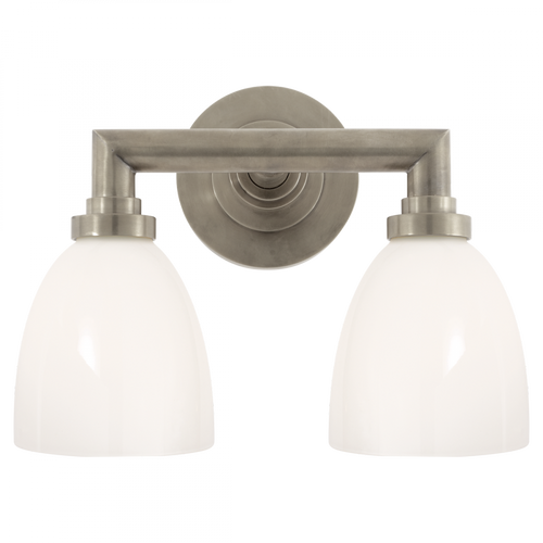 Wilton Bath Vanity, 2-Light, Antique Nickel, White Glass, 13"W (SL 2842AN-WG 28UUZ)