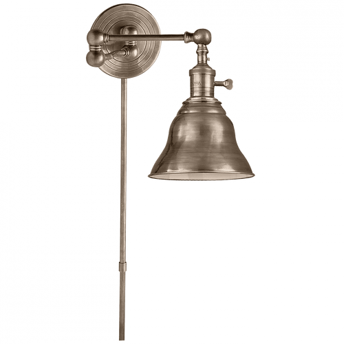 Visual Comfort & Co. Signature Collection Boston Swing Arm Wall Sconce With Plug, 1-Light, Antique Nickel, Antique Nickel Desk Shade, 13"H (SL 2920AN/SLE-AN 28VRA) 