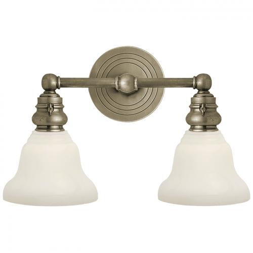 Visual Comfort & Co. Signature Collection Boston Wall Sconce, 2-Light, Antique Nickel, White Glass Desk Shade, 9"H (SL 2932AN/SLEG-WG 28VU7) 