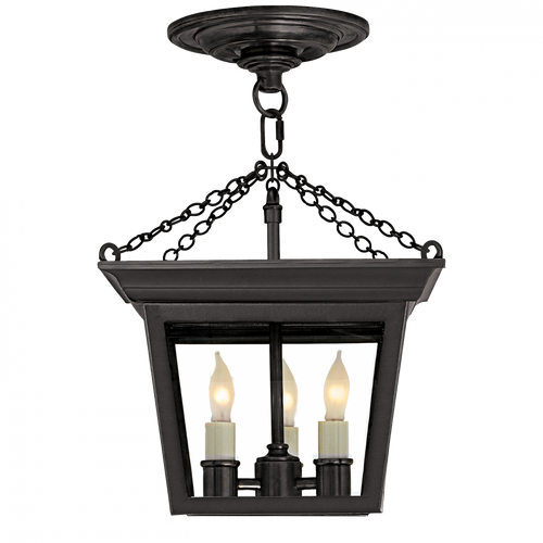 Cornice Semi-Flush Lantern, 3-Light, Blackened Rust, Clear Glass, 9.5"W (SL 5870BR 2CQLK)