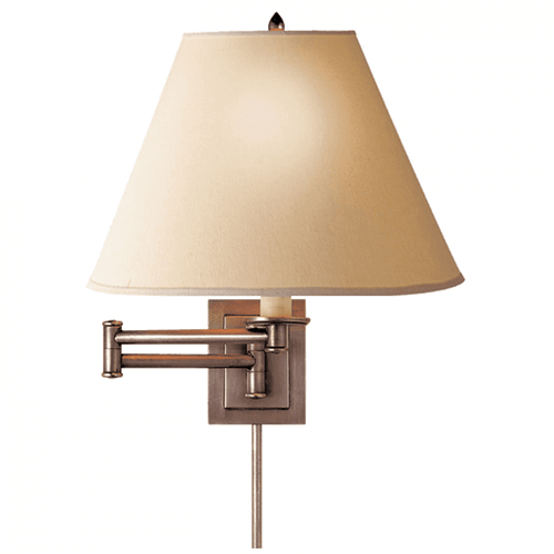 Visual Comfort & Co. Signature Collection Primitive Swing Arm Wall Sconce With Plug, 1-Light, Antique Nickel, Linen Shade, 14"H (S 2500AN-L 2FZ2Y) 