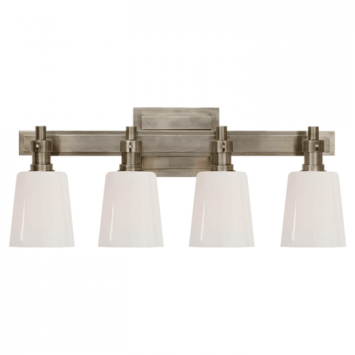 Visual Comfort & Co. Signature Collection Bryant Bath Vanity, 4-Light, Antique Nickel, White Glass, 19.5"W (TOB 2153AN-WG 2JZT1) 