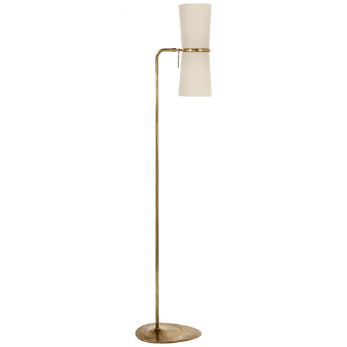 Visual Comfort & Co. Signature Collection Clarkson Floor Lamp, 2-Light, Hand-Rubbed Antique Brass, Linen Shade, 58.25"H (ARN 1003HAB-L 2K2Q3) 