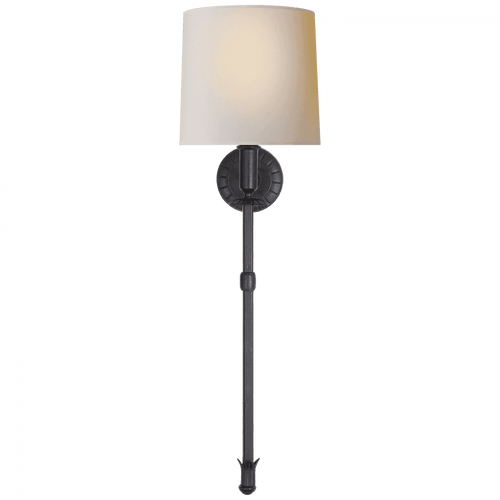 Visual Comfort & Co. Signature Collection Michel Tail Wall Sconce, 2-Light, Aged Iron, Natural Paper Shade, 30.25"H (TOB 2116AI-NP 2V4RG) 