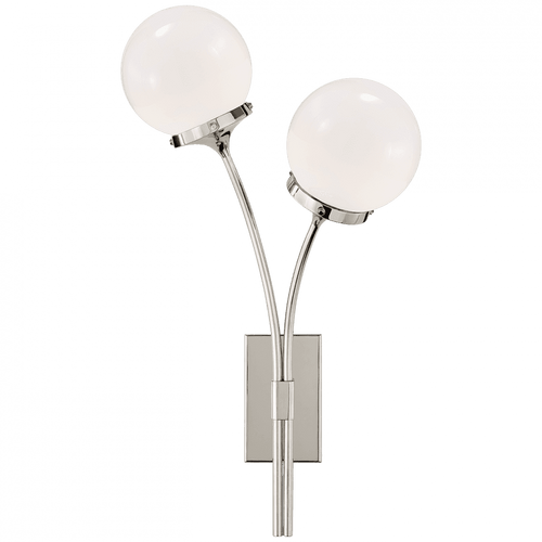 Visual Comfort & Co. Signature Collection Prescott Right Wall Sconce, 2-Light, Polished Nickel, White Glass, 20.5"H (KS 2408PN-WG C_UJ7) 