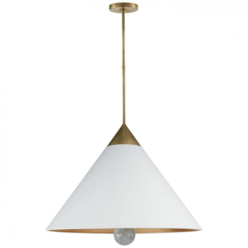 Visual Comfort & Co. Signature Collection Cleo Large Pendant, 3-Light, Antique-Burnished Brass, Matte White Shade, Over All Height 50" (KW 5515AB/WM-WHT CHVH8) 