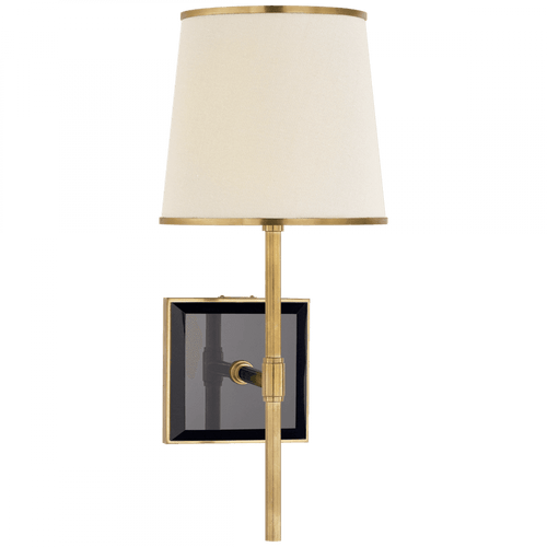 Visual Comfort & Co. Signature Collection Bradford Wall Sconce, 1-Light, Soft Brass, Black, Linen, Soft Brass Trim Shade, 14.5"H (KS 2120SB/BLK-L/SB CLR7U) 