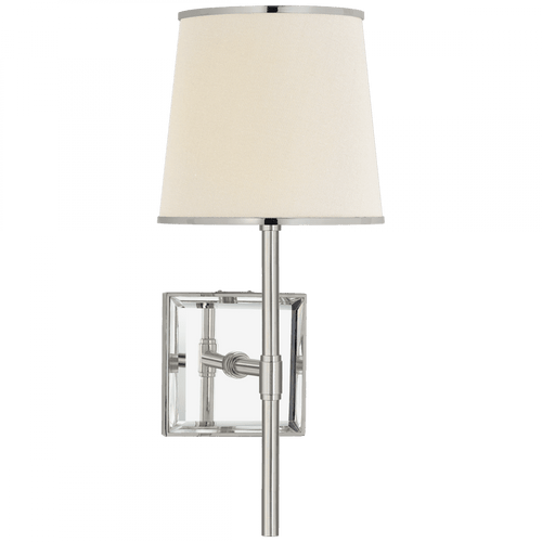 Visual Comfort & Co. Signature Collection Bradford Wall Sconce, 1-Light, Polished Nickel, Mirror, Linen, Polished Nickel Trim Shade, 14.5"H (KS 2120PN/MIR-L/PN CLR7T) 
