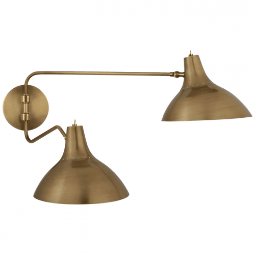 Visual Comfort & Co. Signature Collection Charlton Medium Double Wall Light, 2-Light, Hand-Rubbed Antique Brass, Antique Brass Shade, 9"W (ARN 2071HAB CM017) 