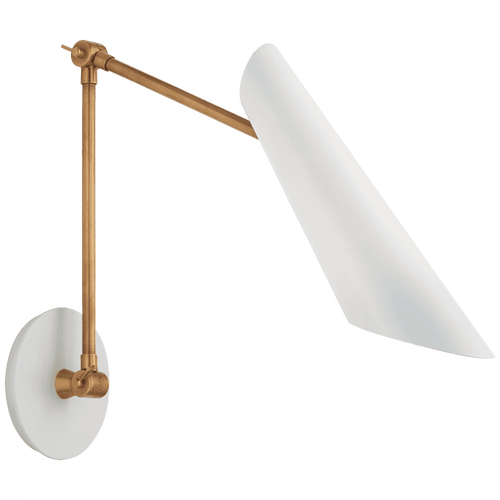 Visual Comfort & Co. Signature Collection Franca Library Wall Sconce, 1-Light, Hand-Rubbed Antique Brass, White Shade, 18.5"H (ARN 2411HAB-WHT CPVWQ) 