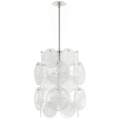 Visual Comfort & Co. Signature Collection Loire Barrel Chandelier, 6-Light, Polished Nickel, White Strie Glass, 20"W (ARN 5451PN-WSG CPWTL) 