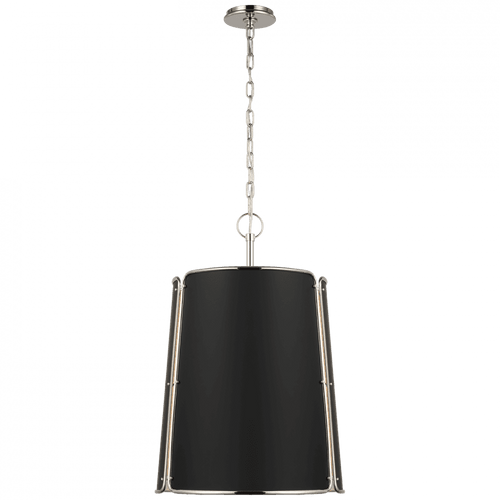 Visual Comfort & Co. Signature Collection Hastings Pendant, 6-Light, Polished Nickel, Black Shade, 25.25"W (S 5646PN-BLK CU0FP) 