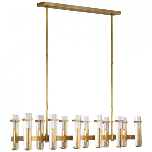 Malik Large Linear Chandelier, 1-Light, LED, Hand-Rubbed Antique Brass, Crystal Shade, 54.75"W (S 5915HAB-CG CU1G5)