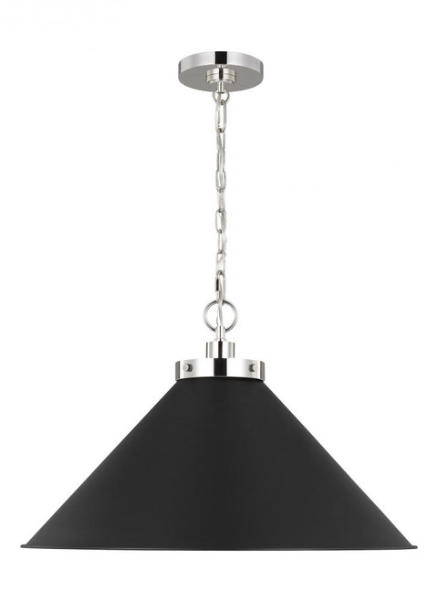 Wellfleet Pendant, 1-Light, Midnight Black and Polished Nickel, Midnight Black Shade, 23.5"W (CP1311MBKPN 706U4JR)