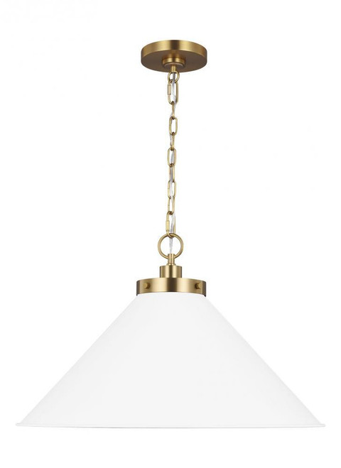 Visual Comfort & Co. Studio Collection Wellfleet Pendant, 1-Light, Matte White And Burnished Brass, 23.5"W (CP1311MWTBBS 706U4JT) 