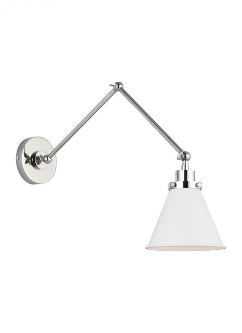 Visual Comfort & Co. Studio Collection Wellfleet Double Arm Cone Task Sconce, 1-Light, Matte White and Polished Nickel, 14.63"H (CW1151MWTPN 706U4KA) 