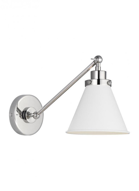 Visual Comfort & Co. Studio Collection Wellfleet Single Arm Cone Task Sconce, 1-Light, Matte White and Polished Nickel, 8.75"H (CW1121MWTPN 706U4K6) 