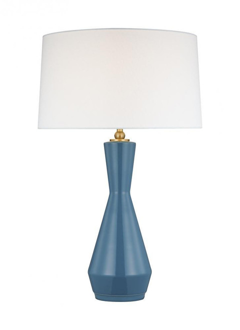 Visual Comfort & Co. Studio Collection Jens Table Lamp, 1-Light, LED, Lucent Aqua, White Linen Shade, 27.19"H (TT1221LAQ1 706U4H8) 