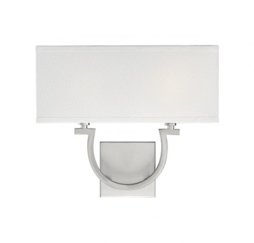 Savoy House Rhodes Wall Sconce, 2-Light, Satin Nickel, White Linen Shade, 12"H (9-998-2-SN AHUXJ) 