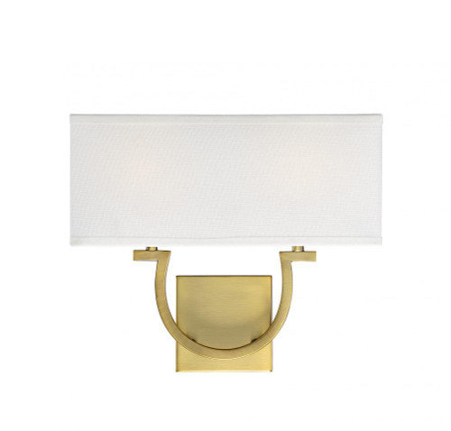 Savoy House Rhodes Wall Sconce, 2-Light, Warm Brass, White Linen Shade, 12"H (9-998-2-322 AHUXL) 