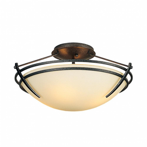 Hubbardton Forge Presidio Tryne Semi-Flush Mount, 2-Light, Sterling, Sand Glass, 16.4"W (124412-SKT-85-SS0047 5D0RN7) 