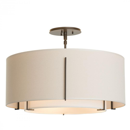 Hubbardton Forge Exos Semi-Flush Mount, 3-Light, Sterling, Natural Anna Inner/Flax Outer Shade, 22.9"W (126503-SKT-85-SF1590-SE2290 5D0RPG) 