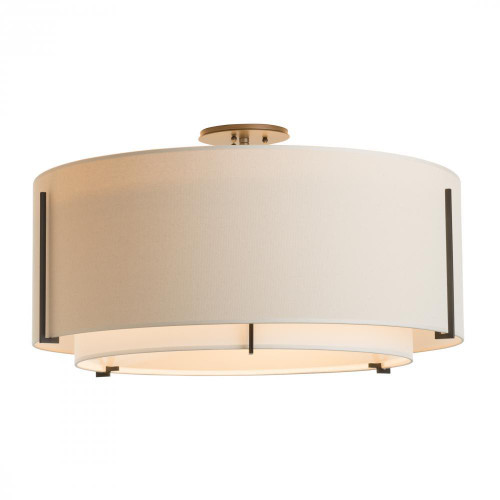 Hubbardton Forge Exos Semi-Flush Mount, 3-Light, Sterling, Natural Anna Inner/Flax Outer Shade, 29.3"W (126505-SKT-85-SF2290-SE2899 5D0RPU) 