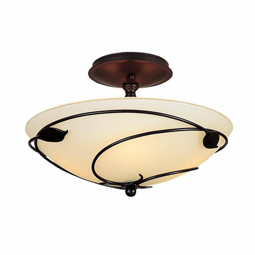 Hubbardton Forge Forged Leaves Semi-Flush Mount, 2-Light, Sterling, Sand Glass, 13.5"W (126712-SKT-85-SS0048 5D3JHQ) 