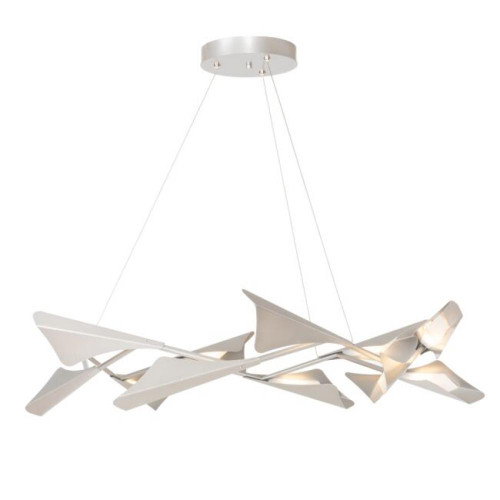 Hubbardton Forge Plume Pendant, 1-Light, Standard Height, LED, Sterling Frame & Canopy, Bronze Plume, 49.1"W (135008-LED-STND-85-05 5D3TCZ) 