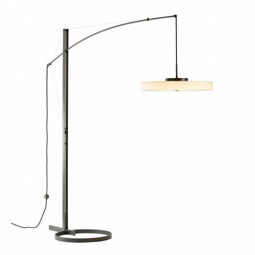 Hubbardton Forge Disq Arc Floor Lamp, 1-Light, LED, Soft Gold, Spun Frost Shade, 88"H (234510-LED-84-SH1970 4622LH) 