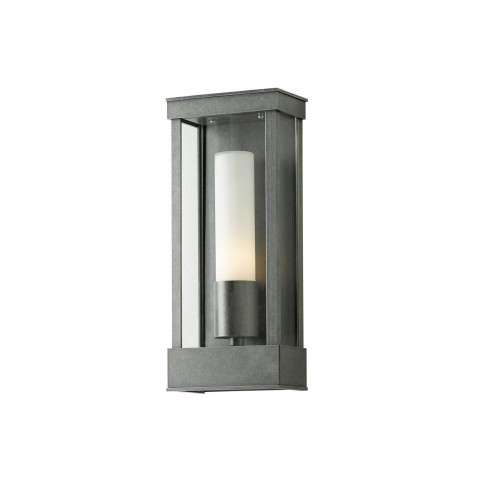 Hubbardton Forge Portico Outdoor Wall Sconce, 1-Light, Coastal Dark Smoke, Seeded Clear Glass, 15"H (304320-SKT-77-II0392 46810G) 