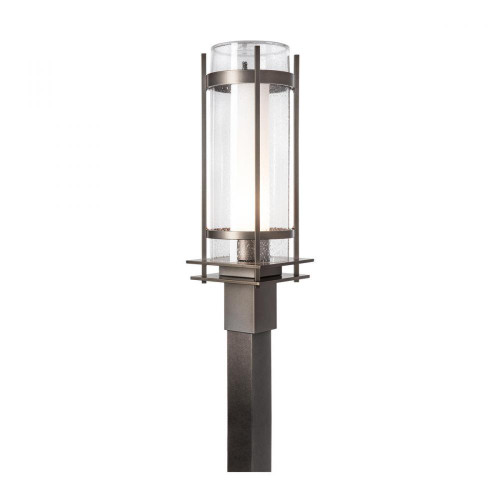 Hubbardton Forge Banded Outdoor Post Light, 1-Light, Coastal Bronze, Opal and Seeded Glass, 22.25"H (345897-SKT-75-ZS0684 5CXF88) 